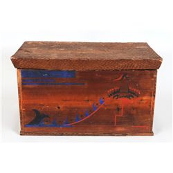 Nuu-chah-nulth Lidded Bent Wood Box with Painted Design ca. 1920's 31" L.17 1/2" W. 18" H.  Good Con