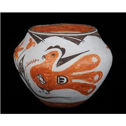 Mid 20TH C. Acoma Pottery Bowl with Bird and Floral Design 9" D. 7" H.  Good Condition