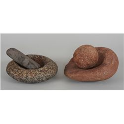 Four Stone Artifacts including Two Stone Bowls 9" W. and a Stone Elbow Adze 6" L.