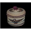 Image 1 : Nuu-chah-nulth Knob Top Basket with Eagle Holding Arrow Motif 3" D. 2 1/2" H.  Good Condition with M