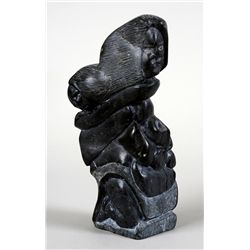 Inuit Carved Soapstone Mother and Child '84  9" H. 3 1/2" Deep  Good Condition