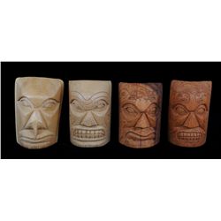 Four Carved Cowichan Masks 11" H. - 12" H.  All In Good Condition