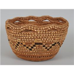 Mt. Currie Basket with Chevron Design and Crenulated Rim 11 1/2" D. 7" H.  Good Condition