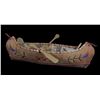 Image 1 : Birch Bark Canoe with Quill Work Design and Paddles 17" L. 6" W.  Good Condition
