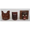 Image 1 : Square Portrait Mask 10 1/2" Sq., Beaver Mask 10 1/2" H. 10" W. and a Portrait Mask 9" H. 7" W. - Al