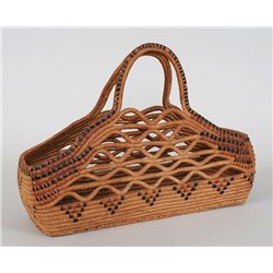 Salish Handled Basket with Crenulated Rim 16 " L. 6" W.  Good Condition