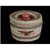 Image 1 : Nuu-chah-nulth Knob Top Basket with Eagle Holding Arrow Design 4 1/2" D. 3 1/2" H.  Good Condition