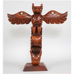 Cowichan Totem with Thunderbird and Whale Carved by Frank Paige 27 1/2" H. 26 1/2" W.  Good Conditio