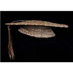 Northwest Coast Cedar Bark Basketry Graduation Hat  9 1/2"x10"  Good Condition