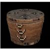 Image 1 : Salish Lidded Basket with Steer Head Design 13 1/4" D. 10 1/2" H.  As Is