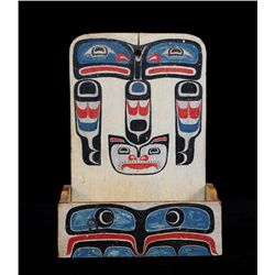 Northwest Coast Wall Pouch with Painted Totemic Design ca. 1920's 8 1/4" H. 6" W.  Good Condition