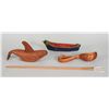 Image 1 : Four Northwest Coast Carvings; Canoe with Paddles 12" L., Whale by Perry LaFortune 11" L., Model Fis