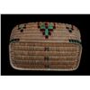 Image 2 : Salish Open Basket with Green Imbrication 10 1/2" L. 6 3/4" W. 4" H.  Good Condition