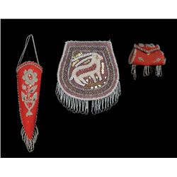 Three Beaded 19TH C. Iroquois Whimseys 4 1/2" W. - 10" W.  As Is