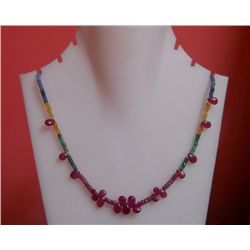 63.65 Ct Necklace of Emerald,Ruby,Tanzanite & Yellow Sapphire Sterling Silver
