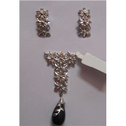 Diamond 0.88 Ctw ,Semi-Precious Gemstone 7.20 Ctw Pendant and Earring Set Sterling 92.5 Silver 11.30