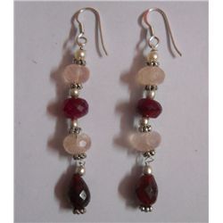 8.580g Earring of Rose Quartz and Ruby Sterling Silver