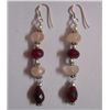 Image 1 : 8.580g Earring of Rose Quartz and Ruby Sterling Silver