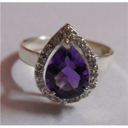2.390g Ring of Amethyst & CZ Sterling Silver