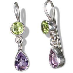 3.80g Earring of Peridot and Amethyst Sterling Silver