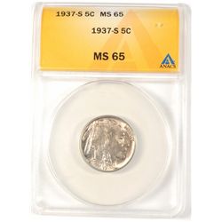 1937-S BUFFALO NICKEL, ANACS MS-65