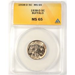 1938-D BUFFALO NICKEL, ANACS MS-65 GEM