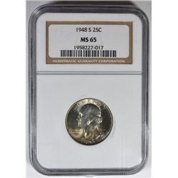 1948-S WASHINGTON QUARTER, NGC MS-65  WHITE GEM