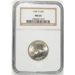 1949-D WASHINGTON QUARTER, NGC MS-65  WHITE GEM