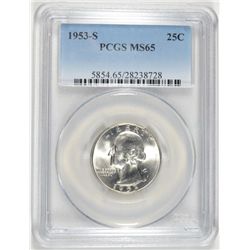 1953-S WASHINGTON QUARTER, PCGS MS-65 GEM WHITE