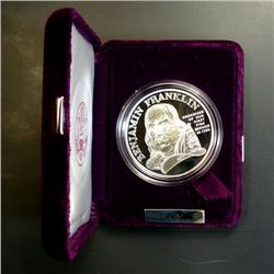 1992 U.S. MINT BEN FRANKLIN FIREFIGHTERS PROOF SILVER MEDAL, 1 Oz .999 SILVER