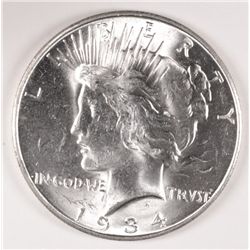 1934-D PEACE SILVER DOLLAR, MS-64+ BLAST WHITE!