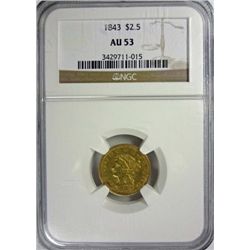 1843 $2 1/2 GOLD LIBERTY NGC AU 53