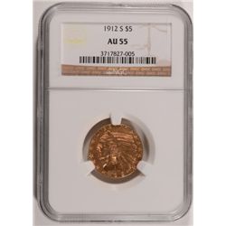 1912-S $5 GOLD INDIAN NGC AU 55