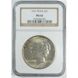 1921 PEACE DOLLAR NGC MS62