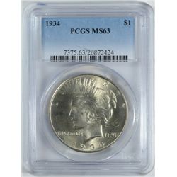 1934 PEACE DOLLAR PCGS MS63