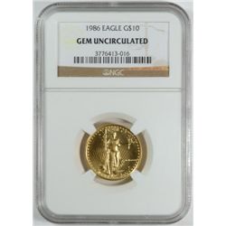 1986 1/4 OZ GOLD AMERICAN EAGLE NGC GEM UNC