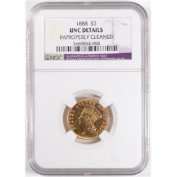 1888 $3 GOLD NGC UNC DETAILS