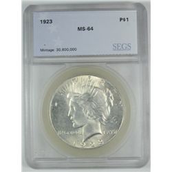 1923 PEACE DOLLAR SEGS MS64
