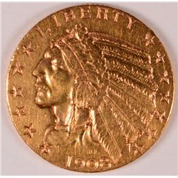 1908-S $5 INDIAN GOLD AU55 RARE