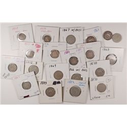 DEALER LOT: 3 CENT PIECES, NICKELS HALF DIMES AND DIMES