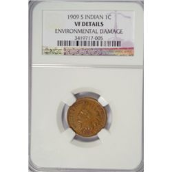 1909 S INDIAN CENT NGC VF MINOR SPOTS