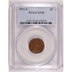 1921-S LINCOLN CENT, PCGS XF/AU 45