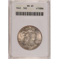 1945 WALKING LIBERTY HALF DOLLAR ANACS MS65 WHITE