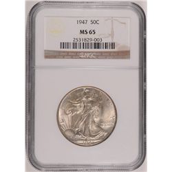 1947 WALKING LIBERTY HALF DOLLAR, NGC MS-65  GEM WHITE