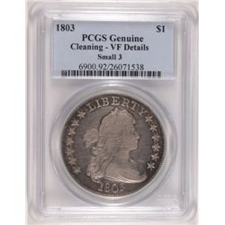 1803 BUST DOLLAR PCGS VF, LIGHT CLEANING, NICE COIN!