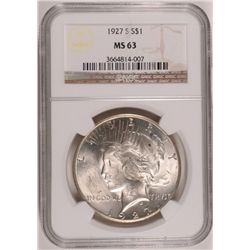 1927 S PEACE DOLLAR NGC MS63 NICE, WHITE