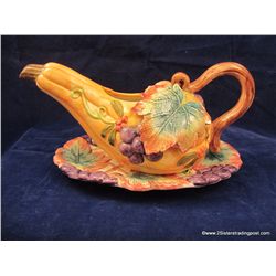 Fitz and Floyd Gourd Gravy Boat and Tray