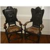 Image 1 : Pair of Knight Carved Arm Chairs with Needlepoint Seats