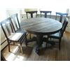 Image 1 : Antique Round Oak Table with 3 Leaves, 6 Chairs