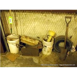 RAKE, (2) BUCKETS, SPADE, TIRE, ASSORTED METAL
